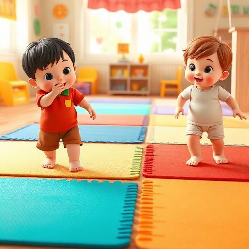 Caminhar sobre tapetes diferentes