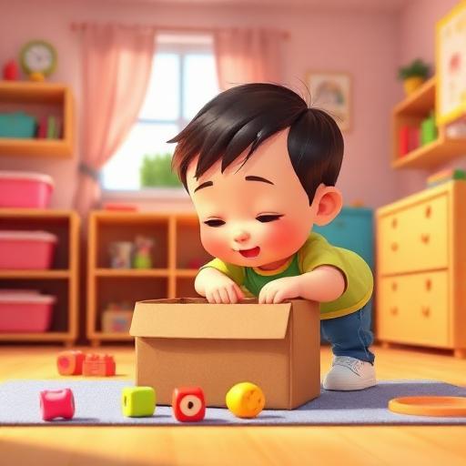 Brincar de esconder sob caixas