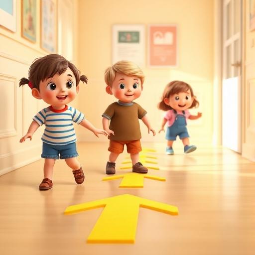 Caminhar seguindo setas no chão